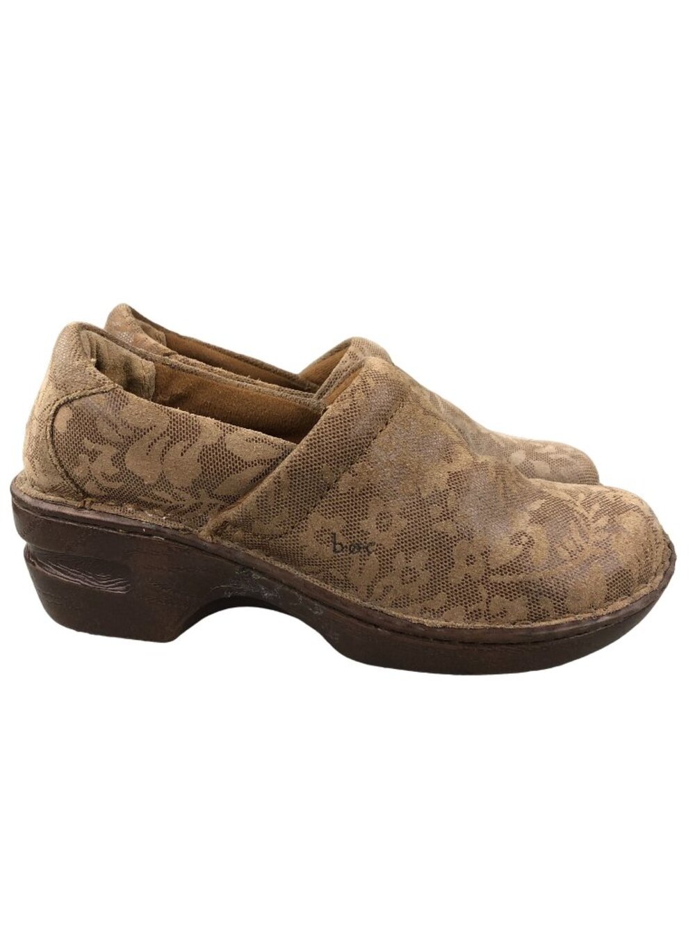 BOC Women's Size 7 Brown Leather Floral Embossed Slip On Professional Clogs